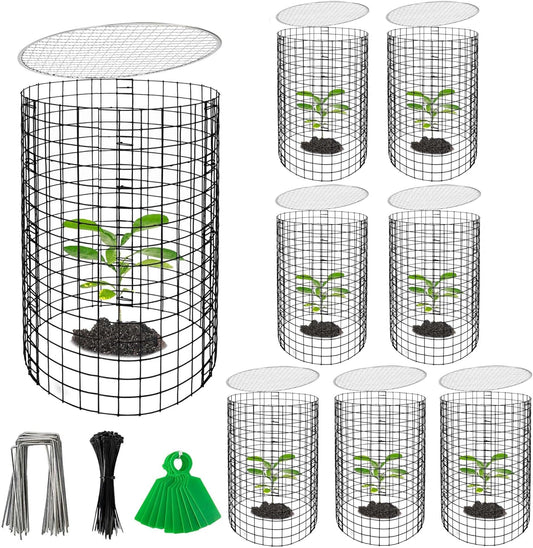 Adnee 8 Pack Wire Plant Protector with Cover-20" x 11" Detachable Metal Plant Protectors
