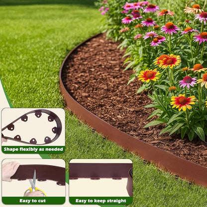 Gardzen Landscape Edging Kit, 60-Foot Long, 3-Inch Tall, No Dig Garden Edging Border for Flower Beds, Tree Rings, Pathways, Includes 60 Spikes, Brown