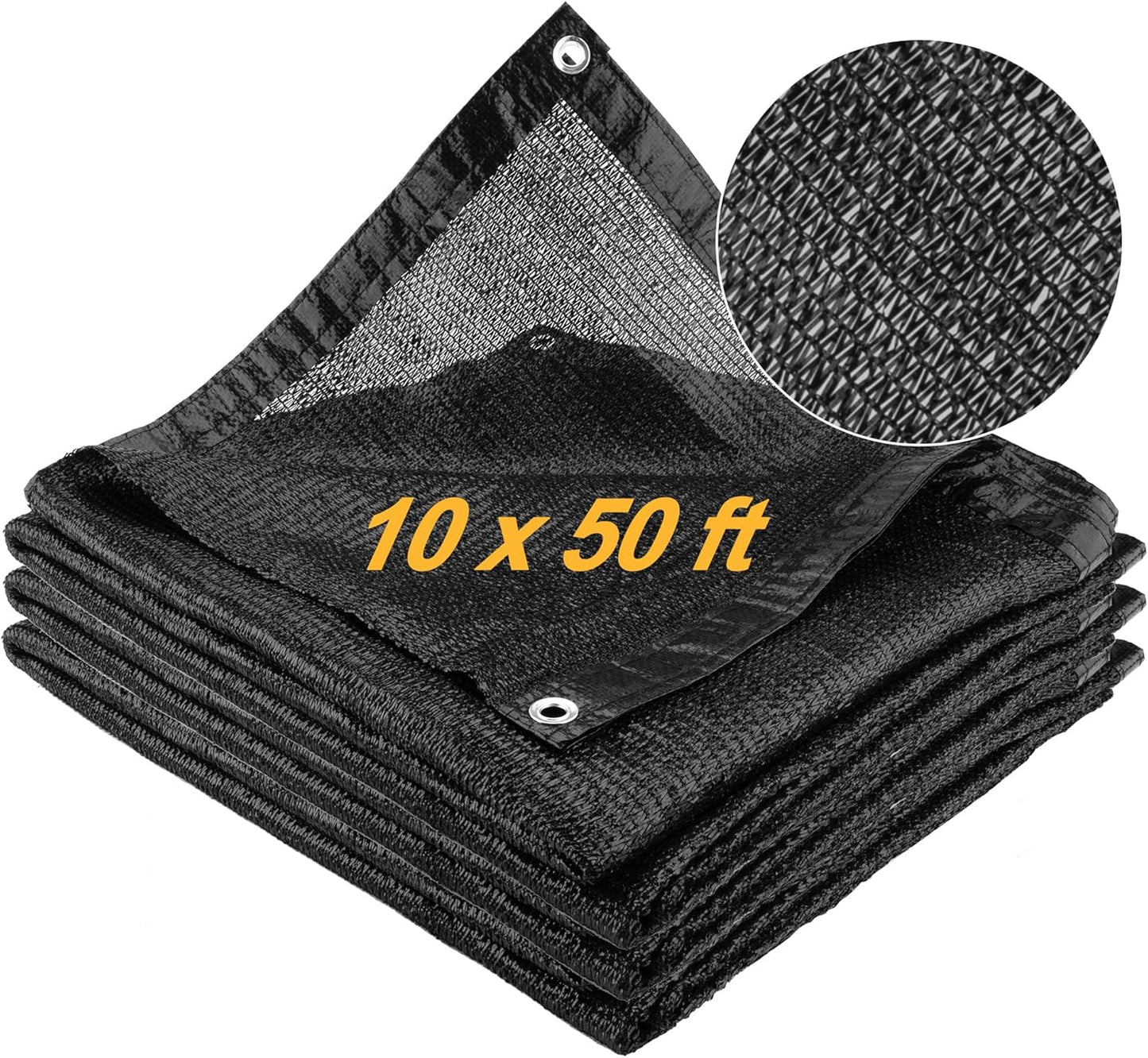 SPORTYOUTH 70% Shade Cloth for Patio, 10x50 ft Mesh Tarp with Grommets, UV Resistant Black Sunblock Sun Shade Netting Cover for Garden, Greenhouse, Chicken Coop, Pergola, RV, Canopy, Barn Kennel