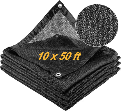 SPORTYOUTH 70% Shade Cloth for Patio, 10x50 ft Mesh Tarp with Grommets, UV Resistant Black Sunblock Sun Shade Netting Cover for Garden, Greenhouse, Chicken Coop, Pergola, RV, Canopy, Barn Kennel