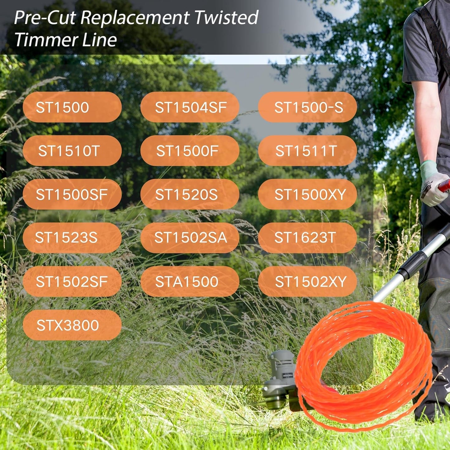 AL2420P 0.095'' Pre-Cut Twisted Timmer Line Replace AL2420P for EGO 56V 15-Inch Trimmer & Multi-Head String Trimmer Attachment 14Ft Per Roll 16 Pack