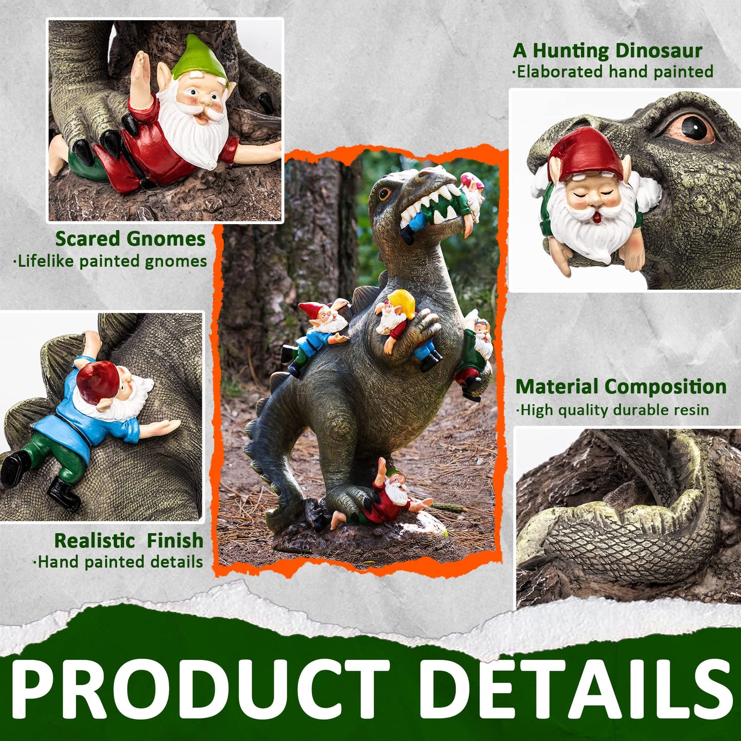 SOWSUN 14" Garden Gnomes Statue Dinosaur Outdoor Decor Gifts for Women