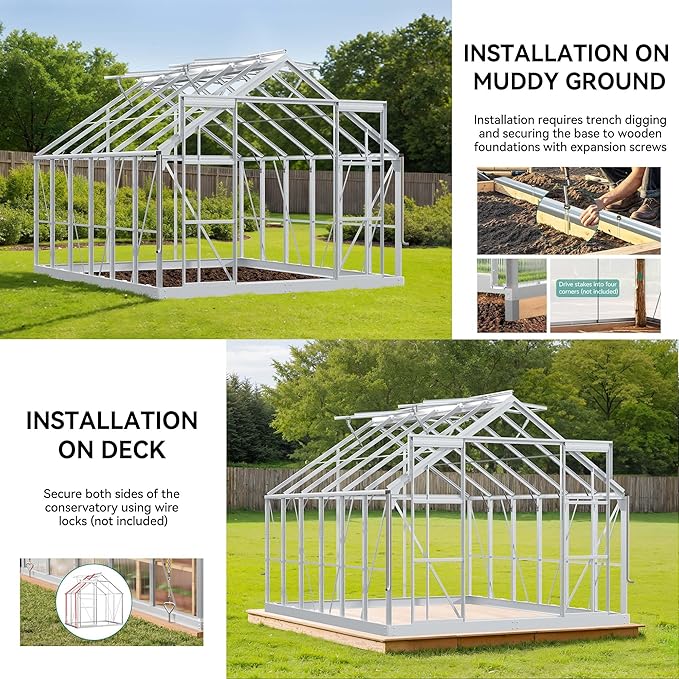 YITAHOME 10x12FT Polycarbonate Greenhouse for Outdoors, Large Heavy Duty Aluminum Greenhouses with Sliding Doors and Vent Window, Walk-in Greenhouse for Garden Backyard, Simple Setup, Silver