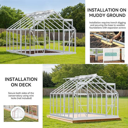 YITAHOME 10x12FT Polycarbonate Greenhouse for Outdoors, Large Heavy Duty Aluminum Greenhouses with Sliding Doors and Vent Window, Walk-in Greenhouse for Garden Backyard, Simple Setup, Silver