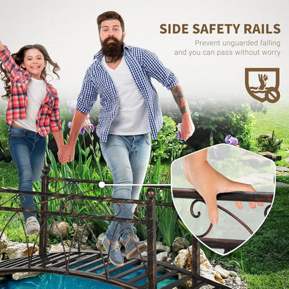 Outsunny 3.3' Metal Arch Zen Garden Bridge with Safety Siderails, Decorative Footbridge, Delicate Scrollwork & Corner Spheres for Stream, Fish Pond, Bronze