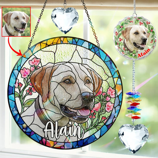 Personalized Pet Stained Glass Window Hanging, Dog Memorial Suncatcher Picture, Sympathy Gift for