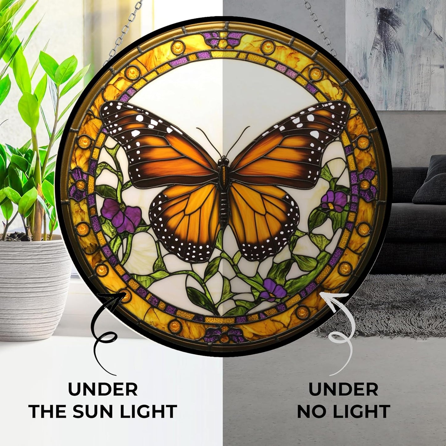 Monarch Butterfly Stained Glass Window Hanging Suncatcher, Suncatcher Stained Glass Christmas Halloween