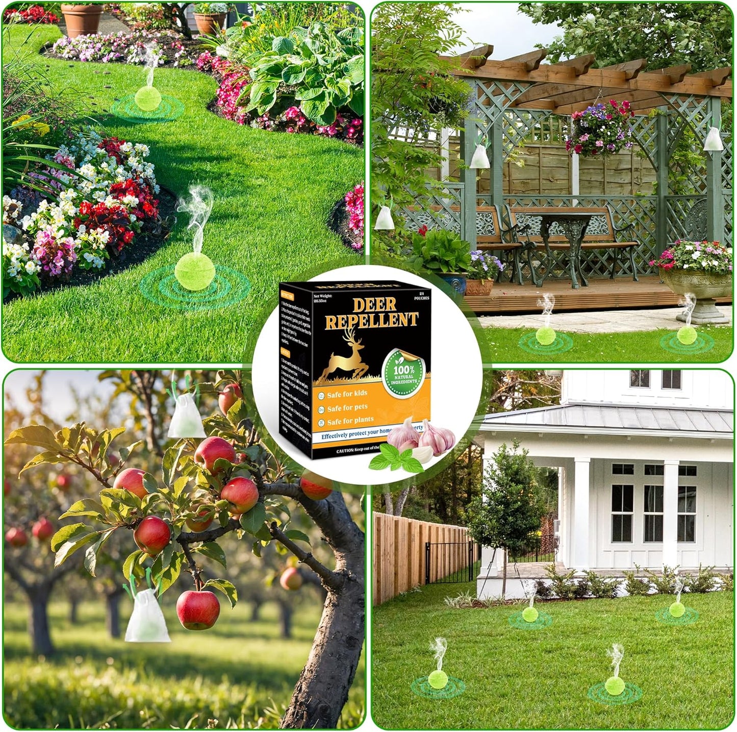 24 Pack Deer Rabbit Repellent Outdoor - Powerful Peppermint Oil Deer Repellent Balls, Natural Bunny Deer Deterrent for Trees Plants Garden Lawn Yard, Deer Repellant Keep from Eating Flowers, Pet Safe