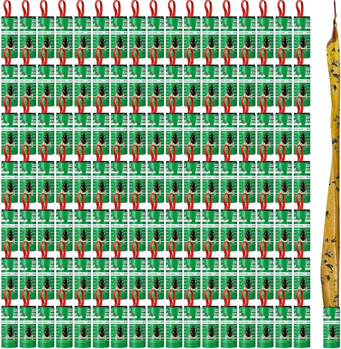Qualirey 160 Pack Fly Strips Sticky Fly Trap Indoor Outdoor Hanging Ribbon Tape Paper Flying Insect Trap Gnat Killer Traps Catcher for Fruit Flies, Bug, Insect, Pest (Green)
