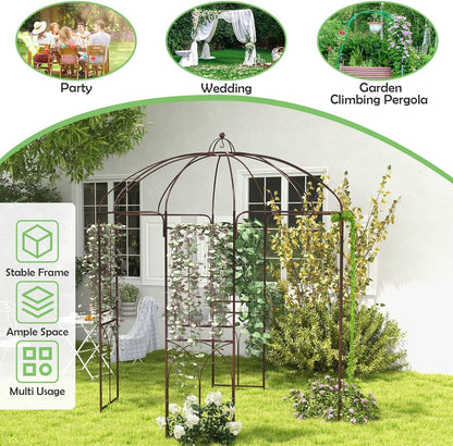 HAPPYGRILL Birdcage Shape Garden Arbor, 7 x 8.4 ft Heavy Duty Metal Garden Gazebo Pergola with Trellis, Garden Arch Trellis for for Climbing Plants Wedding Party Decor Outdoor Arch Pavilion for Lawn
