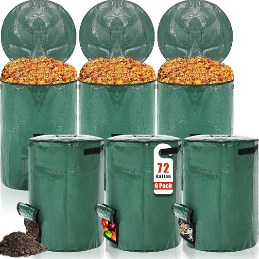 Berlune 6 Pcs Reusable Yard Waste Bags with Lid and Handles Extra Large Lawn Bags for Collecting