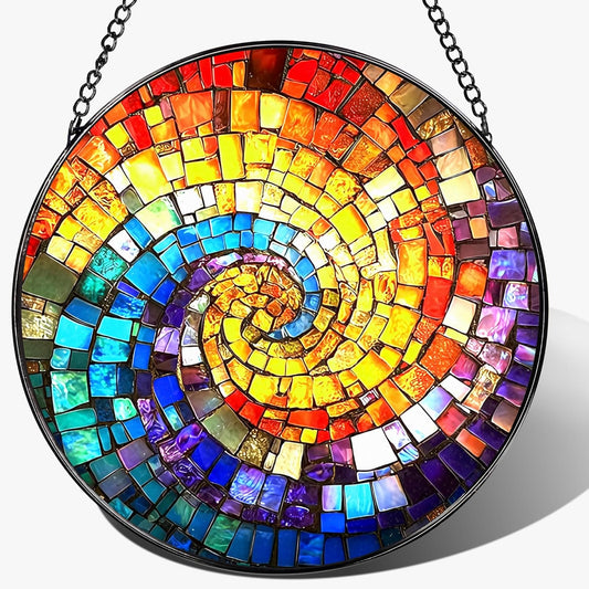 8'' Rainbow Spiral Suncatcher Ornament, Stained Glass Window Hanging, Sun Catchers for Windows
