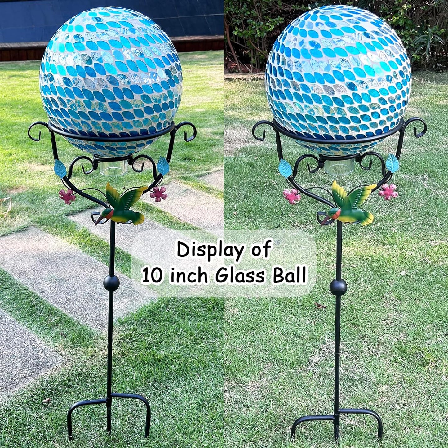 Hummingbird Gazing Globe Stand - 31.1" Metal Display with 3 Prongs Base for 10" Black Glass Balls - Outdoor Garden Yard Courtyard Lawn