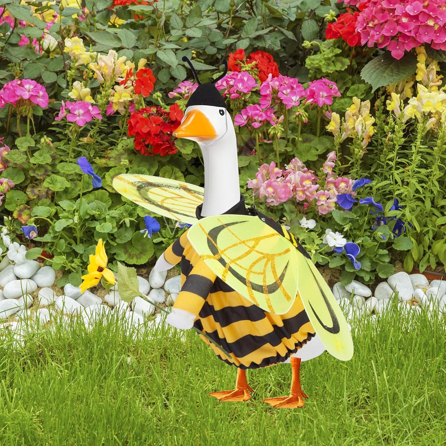 Porch Goose Outfit for 17" & 23" Lawn Goose – Cute Bee Costume with Wings, Skirt & Antennas – Funny Porch Goose Decoration for Garden Statues