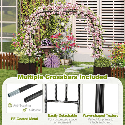 Happygrill 80" Garden Arch Trellis, Metal Archway Pergola with 2 Planter Boxes, Detachable PE-Coated Metal Tubes, Self-Watering System & Lockable Wheels, Outdoor Arbor for Climbing Plants