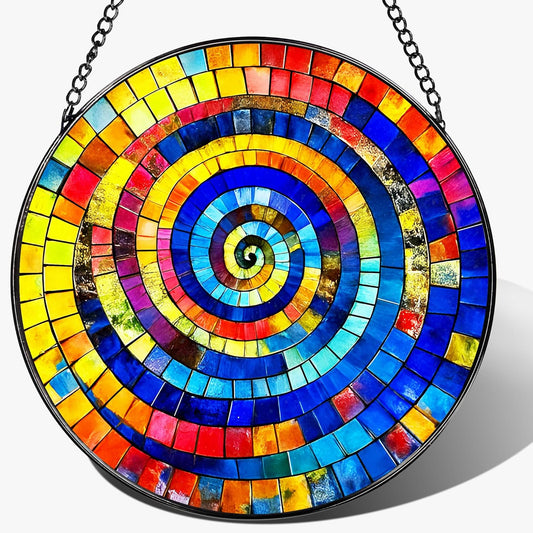 Stained Glass Window Hanging, Pauyadu 8 Inch Rainbow Spiral Stained Glass Suncatcher, Suncatchers
