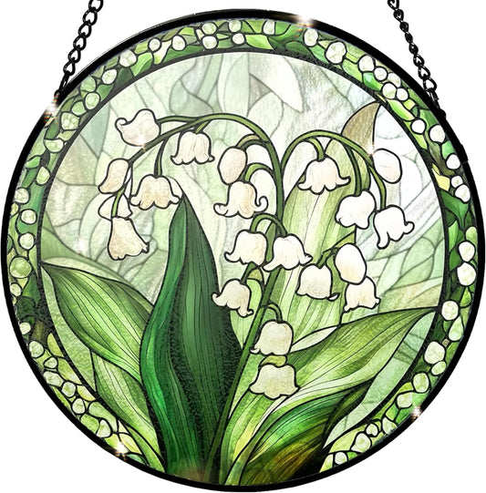 Lily of the Valley Stained Glass Sun Catcher - Handmade 7.87 inches stained glass window hanging