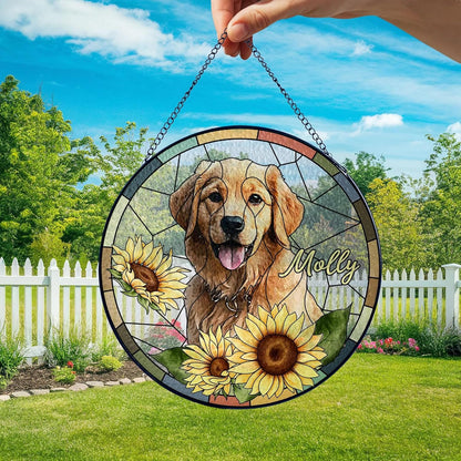 Custom Dog Portrait Suncatcher, Personalized Pet Memorial Window Ornament, Stained Glass Inspired Hanging Decoration, Unique Pet Lover Gift, Suncatcher Keepsake, Gift for Dog Lover