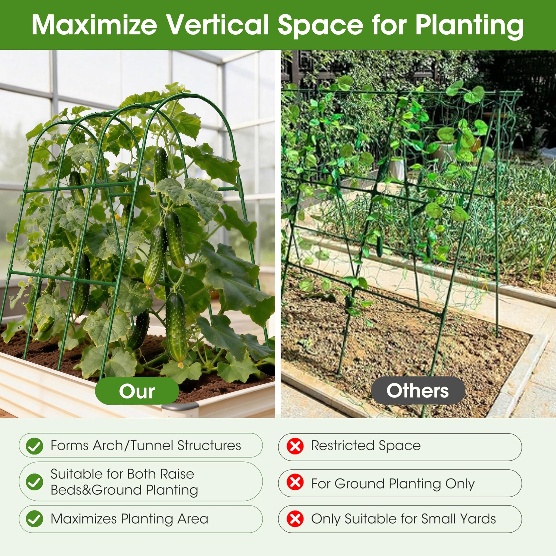 MQHUAYU Cucumber Trellis for Raised Bed,U-Shape Garden Trellis for Climbing Plants Outdoor, Metal