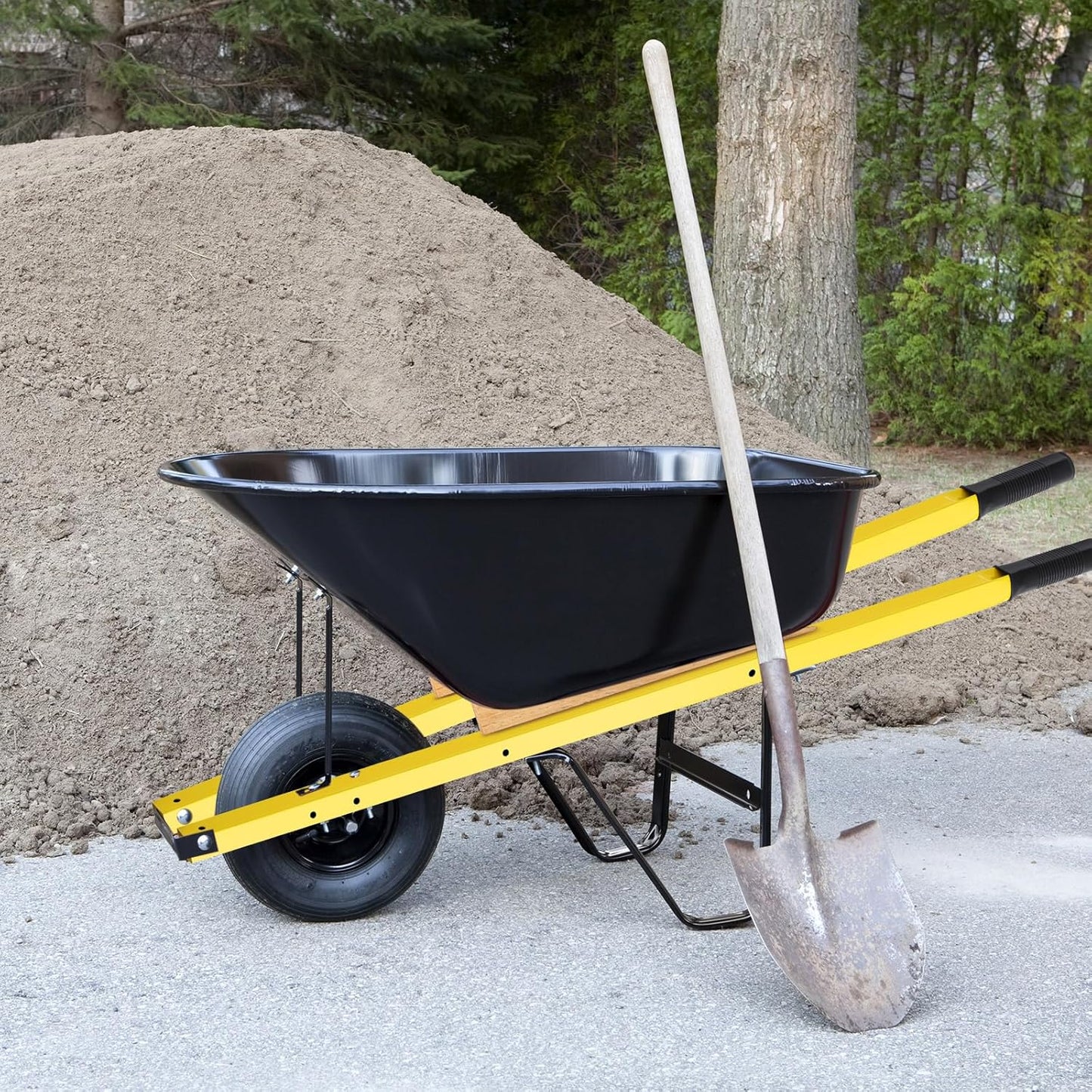 WILLBOND 1 Pair Wheelbarrow Replacement Handles Kit 60 Inches Metal Wheelbarrow Handles Yellow Heavy Duty with 2 Pcs Wedge and Pre Drilled Holes, Easy Install