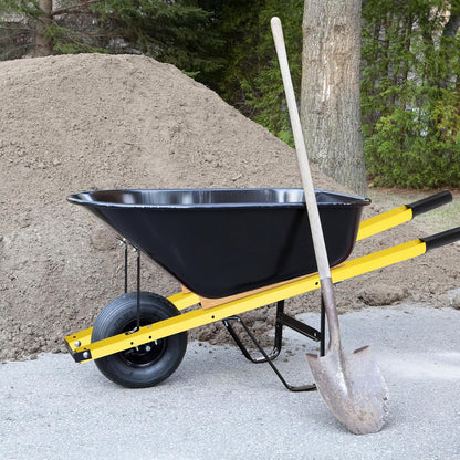 WILLBOND 1 Pair Wheelbarrow Replacement Handles Kit 60 Inches Metal Wheelbarrow Handles Yellow Heavy Duty with 2 Pcs Wedge and Pre Drilled Holes, Easy Install