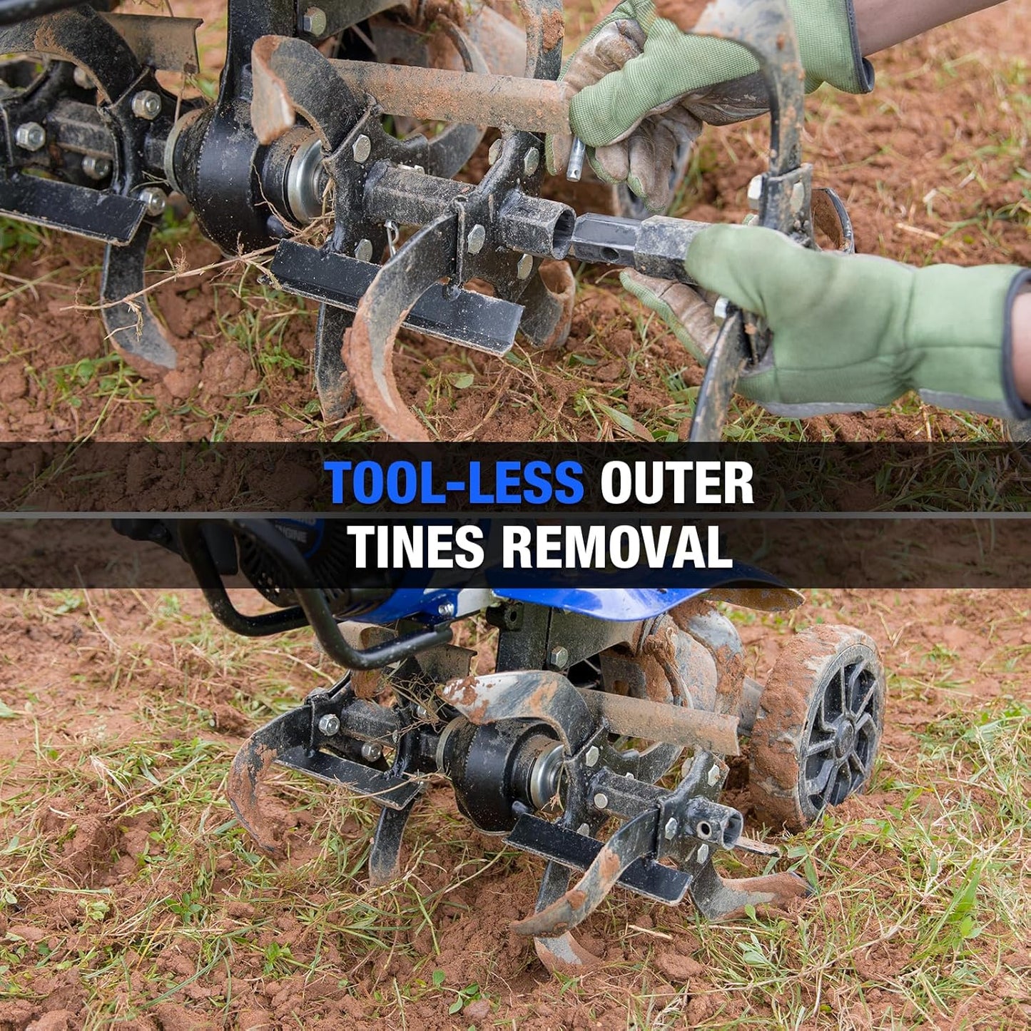 BILT HARD 24'' 99cc 4-Cycle Gas Tiller Cultivator, Variable Width Front Rotating Tines Tiller, 11.8'' Max Working Depth, Adjustable Handle & Wheels Rototiller for Weeding, Cultivating, Digging