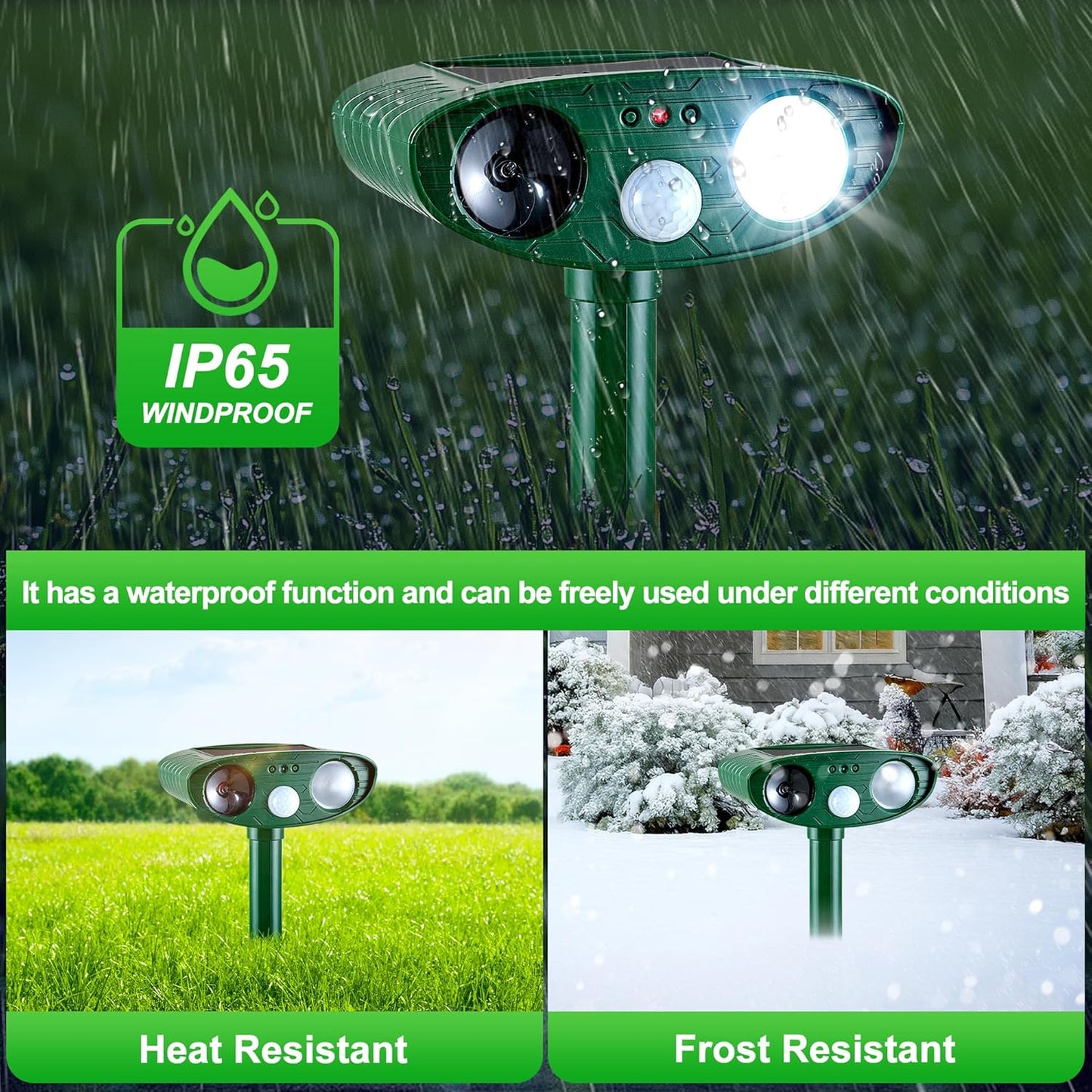 2 Pack Solar Animal Repeller for Raccoons, Deer & Squirrels - Ultrasonic & Strobe Light, Outdoor Deterrent for Cats, Dogs, Raccoons, Rabbits, Skunks, Foxes & More