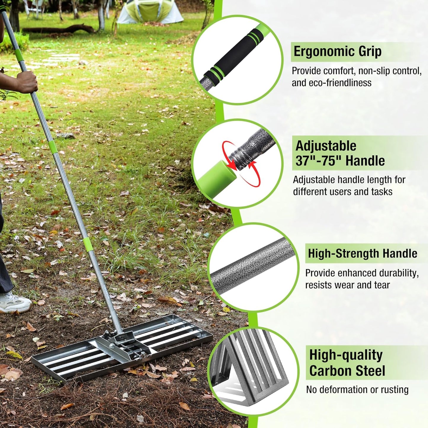 WORKPRO Lawn Leveling Rake, Heavy Duty Leveling Rake with 30” x 10” Ground Plate, Yard Leveling Rakes with 6FT Adjustable Handle, Metal Lawn Leveler for Garden, Backyard, Golf Course, Farm, Pasture