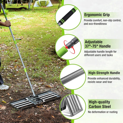 WORKPRO Lawn Leveling Rake, Heavy Duty Leveling Rake with 30” x 10” Ground Plate, Yard Leveling Rakes with 6FT Adjustable Handle, Metal Lawn Leveler for Garden, Backyard, Golf Course, Farm, Pasture