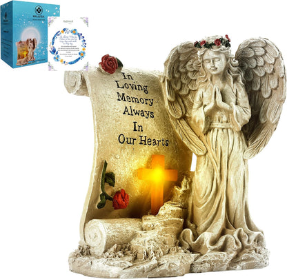 Malister Memorial Gifts - Garden Angel Statue Sympathy Gift with Solar Led Light, Bereavement Gifts, Memory of Loved One, Cemetery Grave Decorations, Remembrance Condolence Gift, Angel Figurines