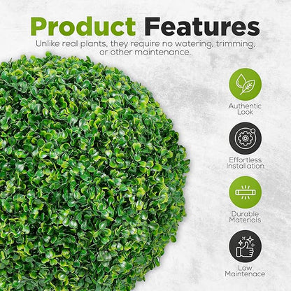 DRAY Premium 20.87" Faux Boxwood Balls – Set of 2 Artificial Topiary Spheres for Outdoor & Indoor