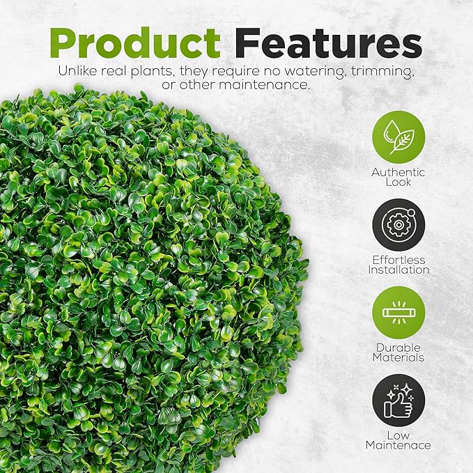 DRAY Premium 16.14" Faux Boxwood Balls – Set of 2 Artificial Topiary Spheres for Outdoor & Indoor