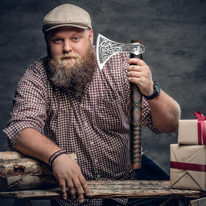 SHINY CRAFTS-Norse Viking Axe Wedding Gifts Camping Axe Berserker Axes-Handmade Viking Pizza Axe Authentic Medieval Pizza Cutter Axe with Carved Handle & Leather Sheath (VBA-27-A)
