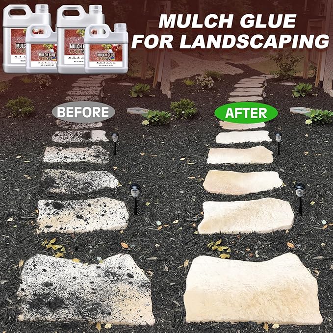 Mulch Glue - 128oz / 1 Gallon Landscape Adhesive Gravel Binder Glue with Applicator for Landscaping Concentrate Covers, Garden - Ready to Use Non Toxic Mulch Stabilizer for Pea Gravel, Stones, Bark