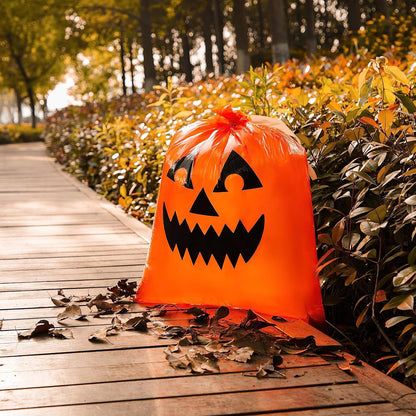 JOYIN 6 Pcs Halloween Pumpkin Leaf Bags, Plastic Lawn Bags for Yard Fall Leaf Halloween Decorations, Jack o' Lantern Reusable Trash Bag for Decor Party Favors, Party Supplies