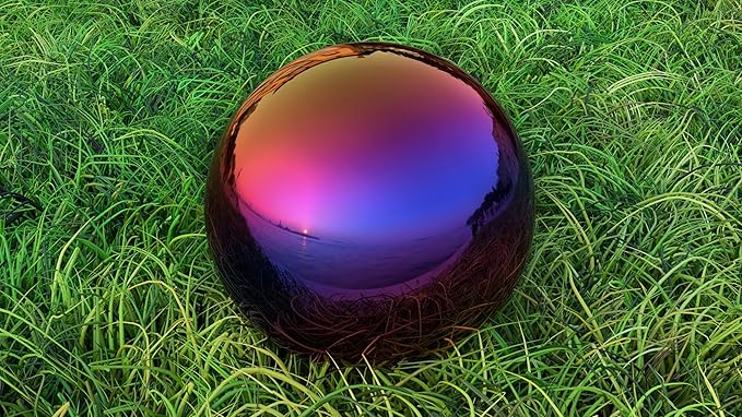 Lulu Decor, Rainbow Stainless Steel Gazing Mirror Ball Size 12 with Stand