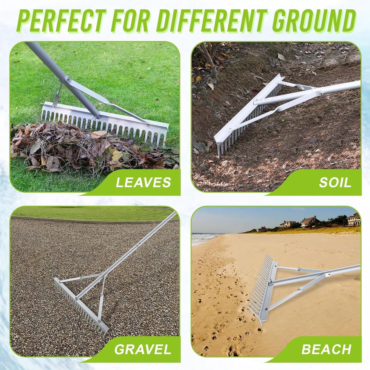 24 Inch Aluminum Landscape Rake, Garden Rake, Heavy Duty Rakes for Lawns, Metal Rake for Gardening, Loosening Soil, Lawn Care, Lake and Beach