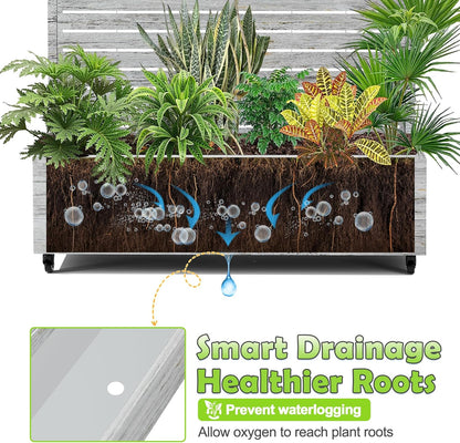 15.7"×70.9"×47.2" Metal Raised Garden Bed with Trellis and Wheels - Tall Trellis Planter Box for Climbing Plants, Vegetables & Vines - Outdoor Privacy Planters for Patio (White Oak Grain)