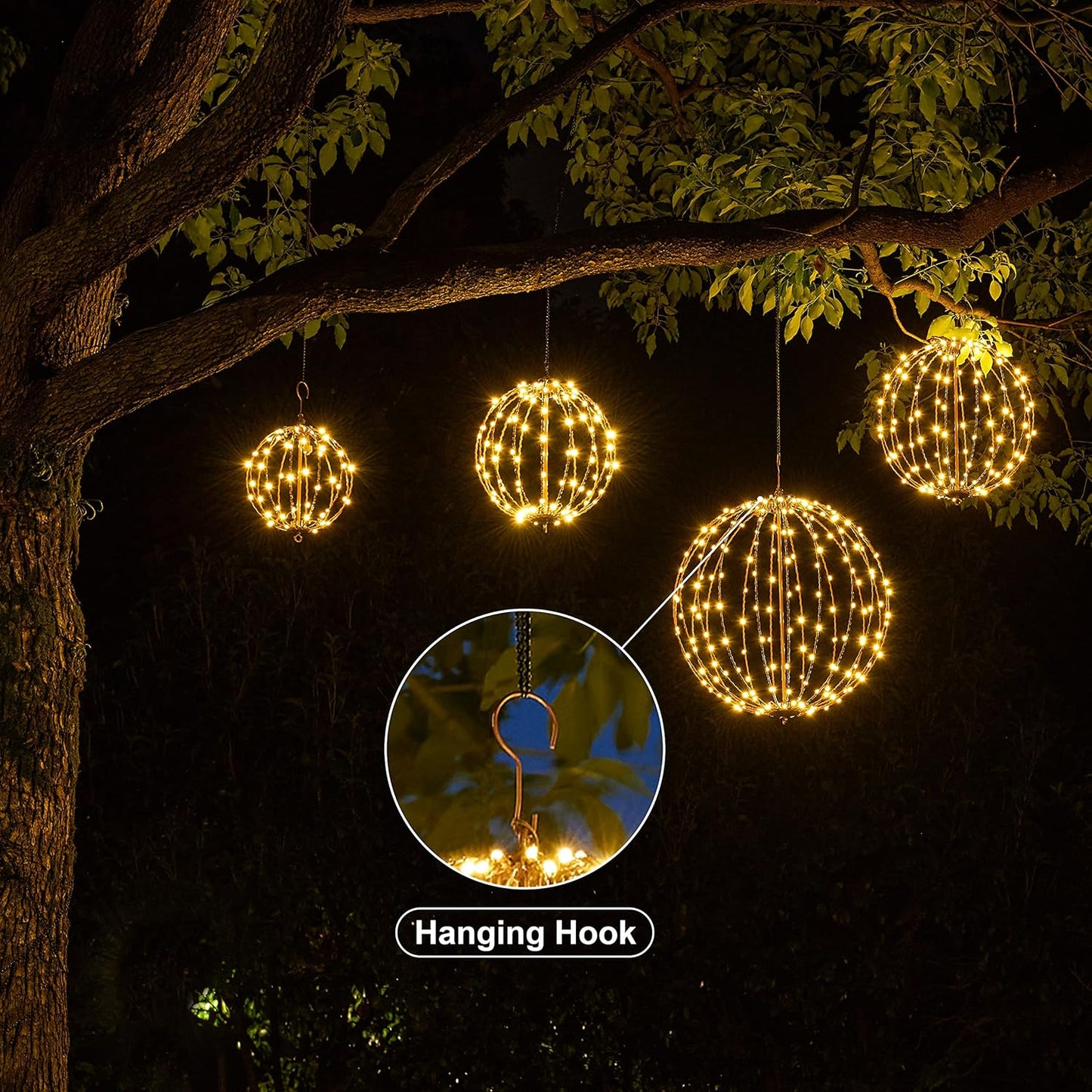 LIGHTSHARE 16IN 128LED Light Ball Yard Decoration Pathway Lights Sphere Light with Fold Flat Metal Frame Indoor Outdoor Waterproof Garden Lights, Plug in