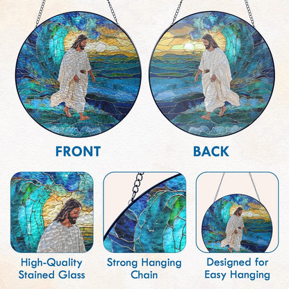 FLAGWIX Christmas Christian Gifts for Women Faith - Stained Glass Window Hanging 8 in - Religious Catholic Gifts for Women, Christian Sun Catchers Indoor Window for Home Garden Decor, Spiritual Gift