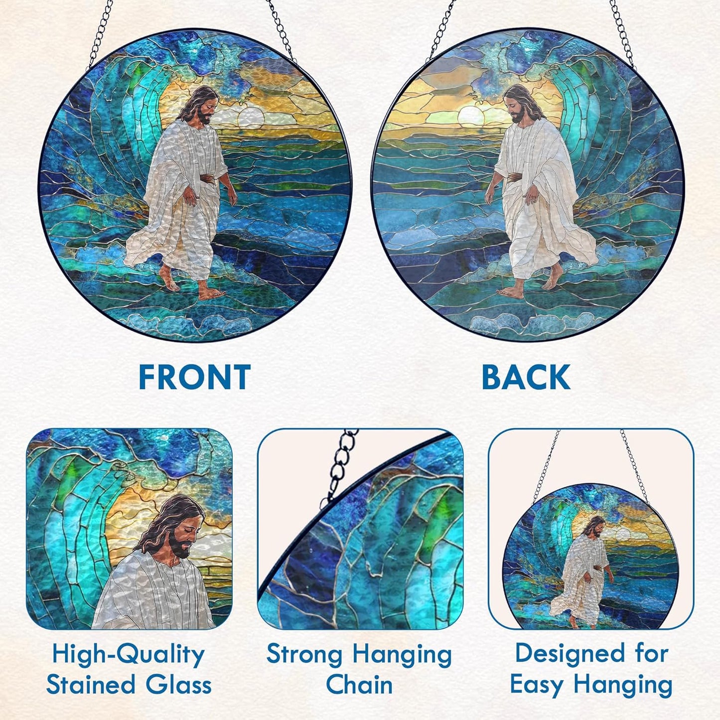 FLAGWIX Christmas Christian Gifts for Women Faith - Stained Glass Window Hanging 10 in - Catholic Religious Gifts for Women, Christian Sun Catchers Indoor for Home Garden Decor, Christmas Decorations
