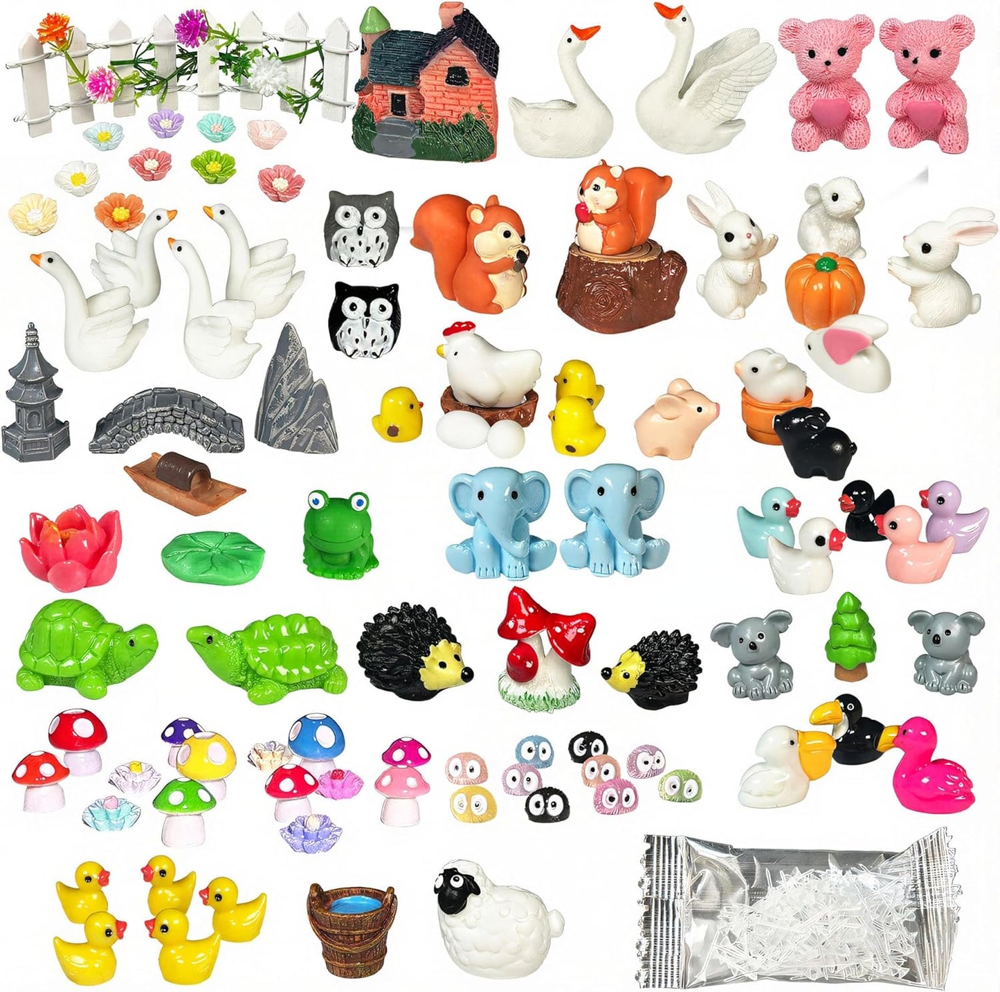Mini Fairy Garden Accessories 103 PCS Mini Resin Animals for Terrarium Decor Bulk Miniature Garden Accessories for Potted Landscape and Dollhouse Fairy Garden Kit for Outdoor Decor