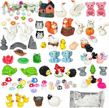 Mini Fairy Garden Accessories 103 PCS Mini Resin Animals for Terrarium Decor Bulk Miniature Garden Accessories for Potted Landscape and Dollhouse Fairy Garden Kit for Outdoor Decor