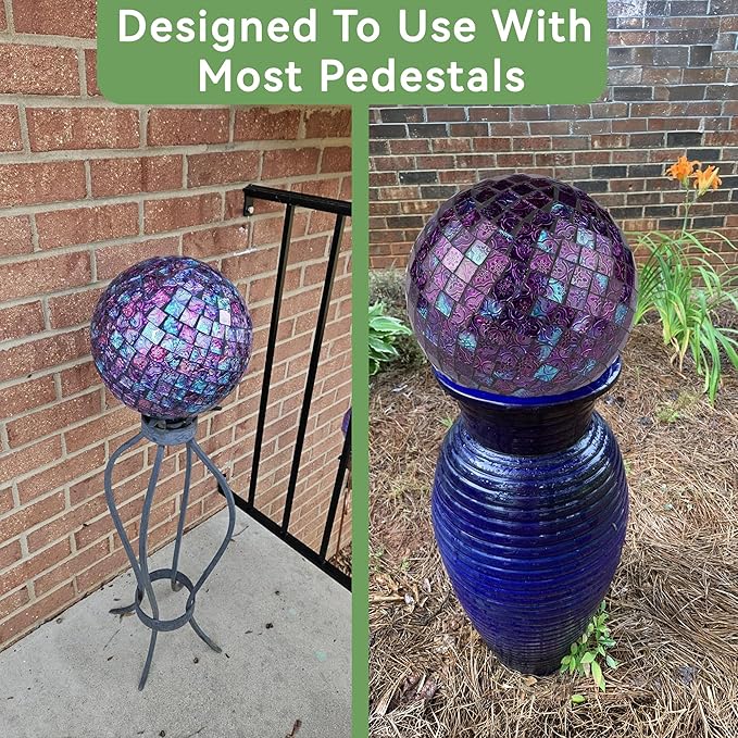 Lily's Home Glass Gazing Ball | Holographic Effect, Stunning Rainbow Color Reflection Effect, Mosaic Design, Purple Mirrors, Attracts Good Fortune, Lovely Centerpiece, 10” Dia.