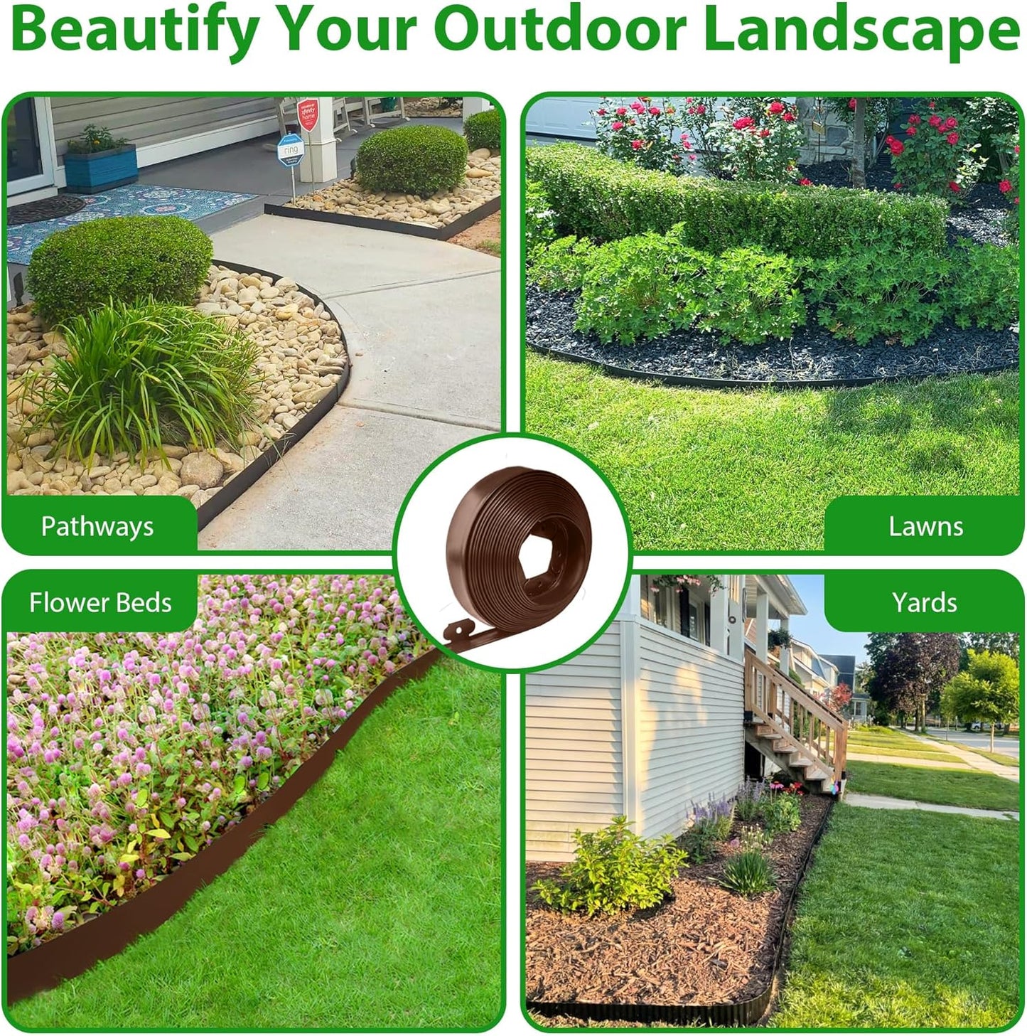Landscape Edging Border 33 FT 4 Inch Tall with 60 Spikes, Plastic Edging for Landscaping, Garden Edging Border， Flower Bed, Paver and Lawn Edging Border, Black