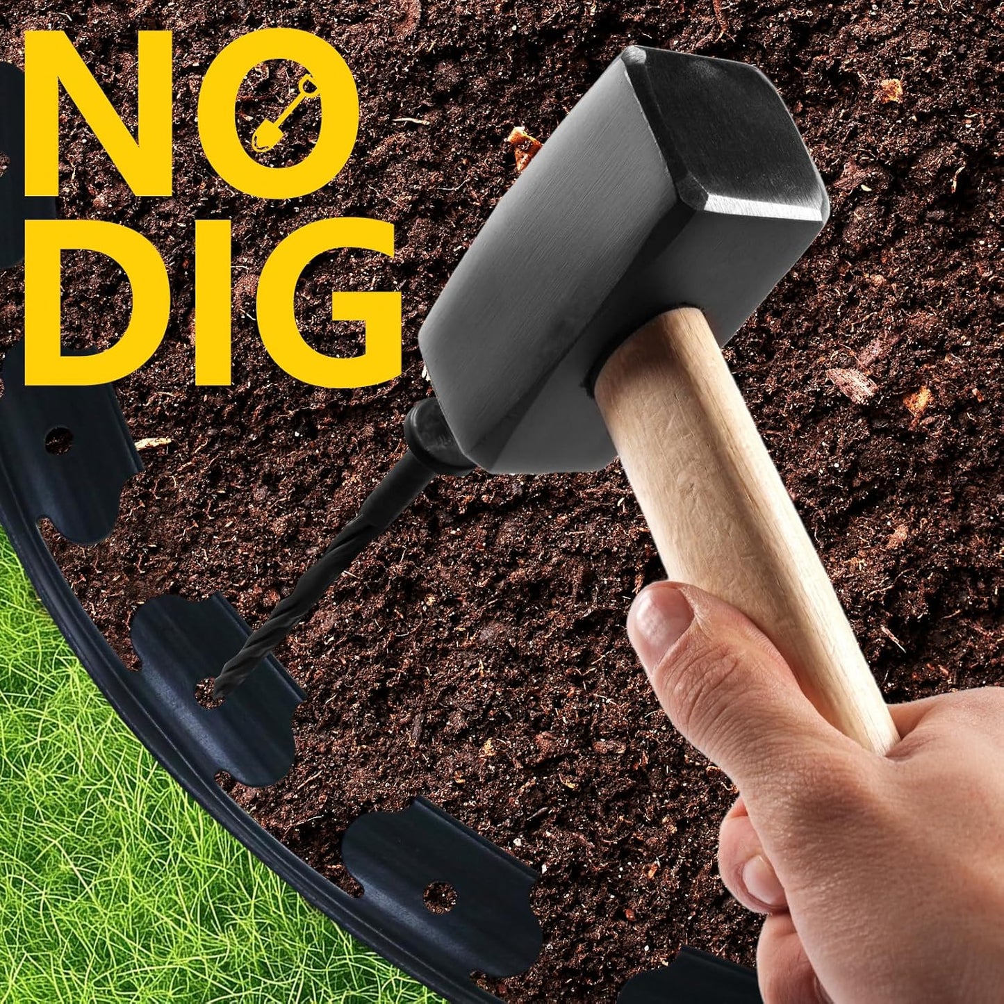 2 in Tall, 33FT Long Landscape Edging Garden Edging Border, Plastic Landscape Edging Kit with Spikes, for Garden, Flower Beds, and Lawn, Black