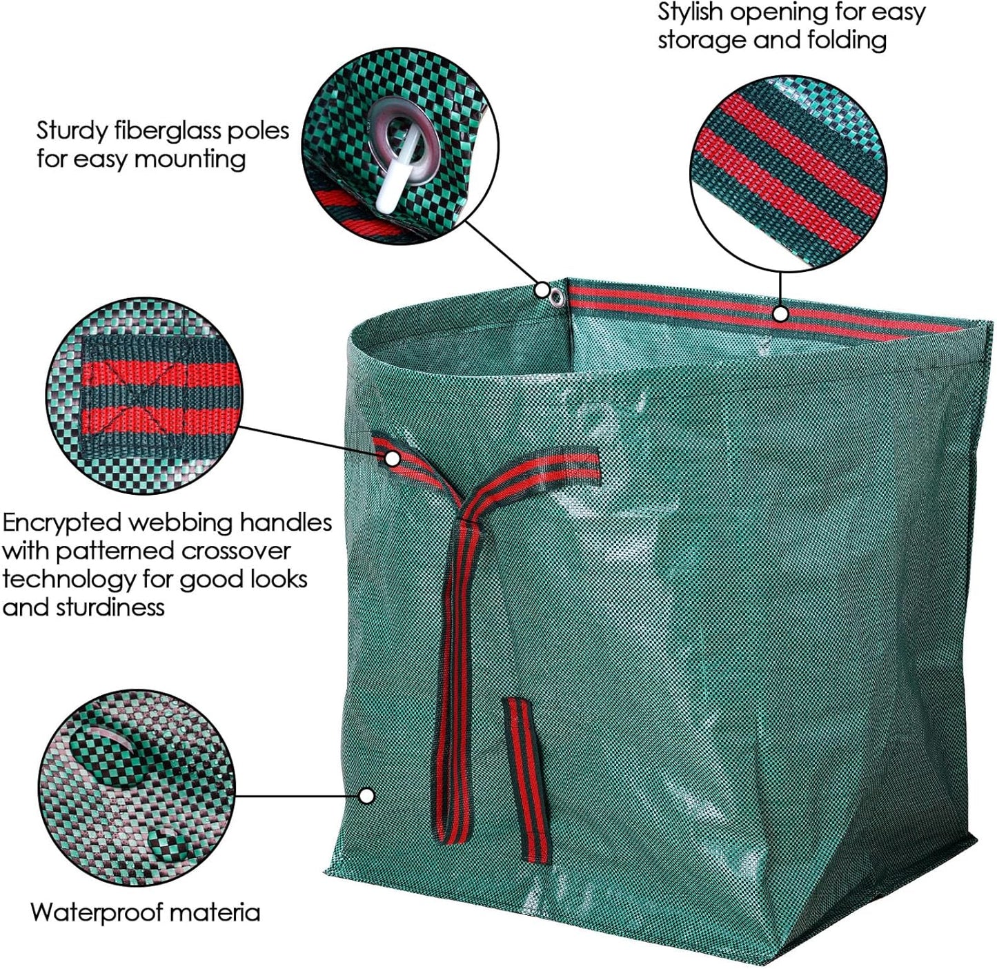 53 Gallon Garden Bags for Debris,2-Pack Yard Waste Bags,Large Dustpan-Type Lawn bags with Gardening Gloves,Leaf Bags for Yard Debris,Grass Clippings,Collapsible Trash Can for Parties,Laundry,Camping