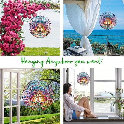 Tree of Life Wind Spinner,3D Stainless Steel Wind Spinner for Yard and Garden 3D Frosted Tree of Life Wind Sculptures Garden Decoration Crafts Ornaments 10Inch