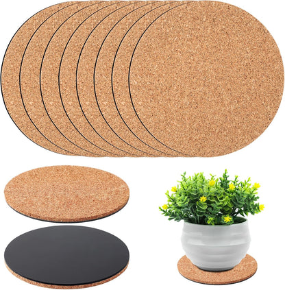Augshy 8Pcs 6 Inch Cork Plant Saucers Plant Mats Round Coasters Pad for Plants House Garden Indoors Pots DIY Craft Project