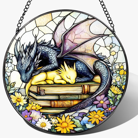 Stained Glass Window Hanging, 8 Inch Dragon Stained Glass Suncatcher, Dragon Decor, Home Decor for